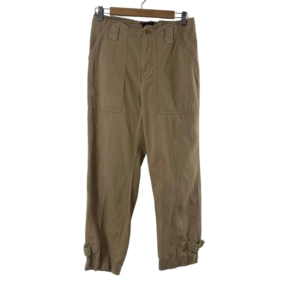 Banana Republic Womens Tan Khaki Lyocell Linen Utility Jogger Pants Size 4